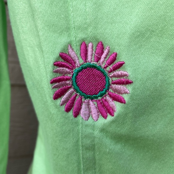 Bamboo Traders Blazer Lime Green / Pink Embroidery Flowers - Unlined - Sz Medium - Picture 7 of 12